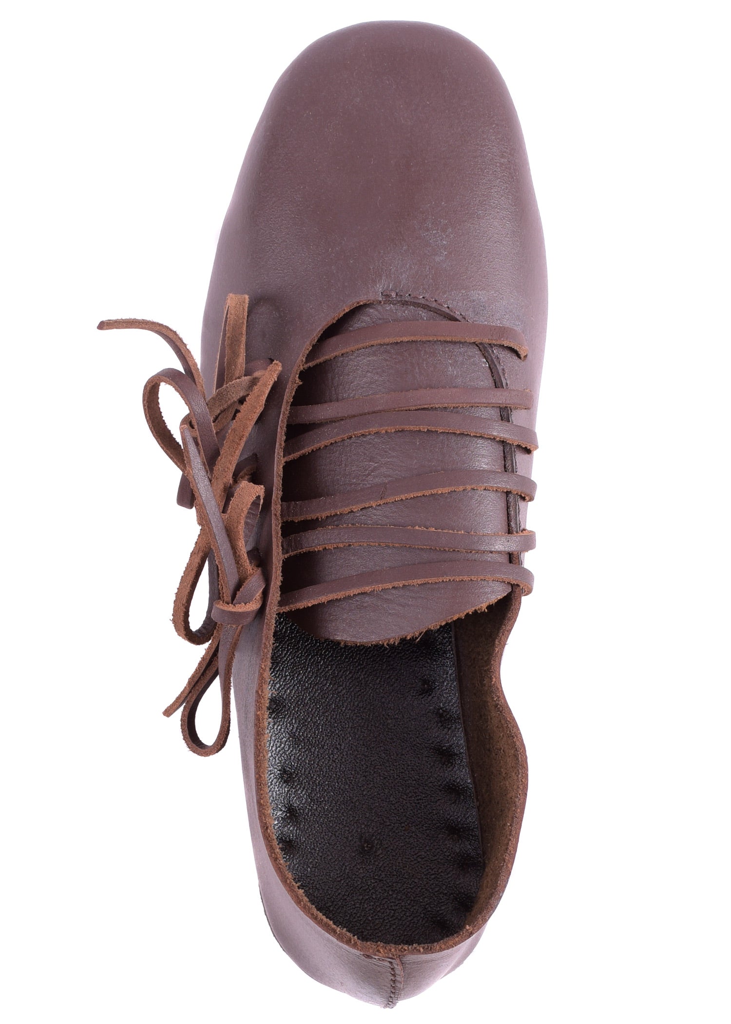 Edestä nyöritettävä myöhäiskeskiaikaisen mallin mukaiset kengät