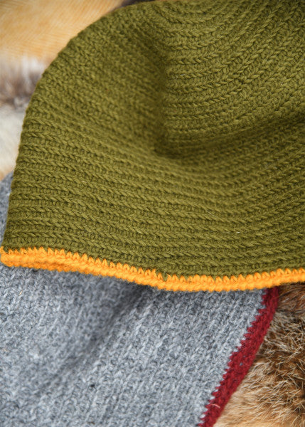 Vihreä-keltainen virkattu viikinkipipo – 100 % villaa